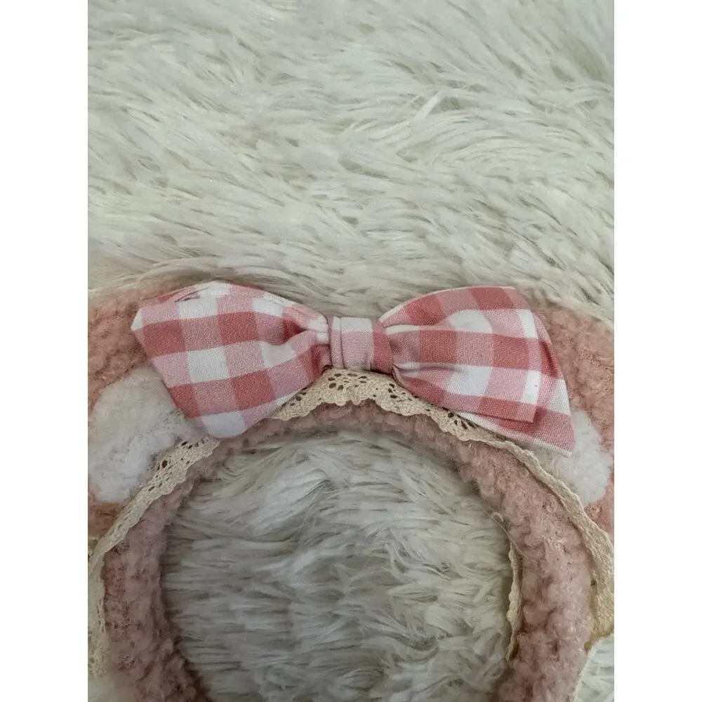Pink Bear Ears Headband Cosplay Fuzzy Head Band Makeup Spa Costume